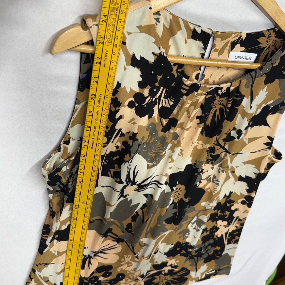 Calvin Klein‎ Sleeveless Floral Print Pleated Neck Top Women's Size L G G - Picture 7 of 10